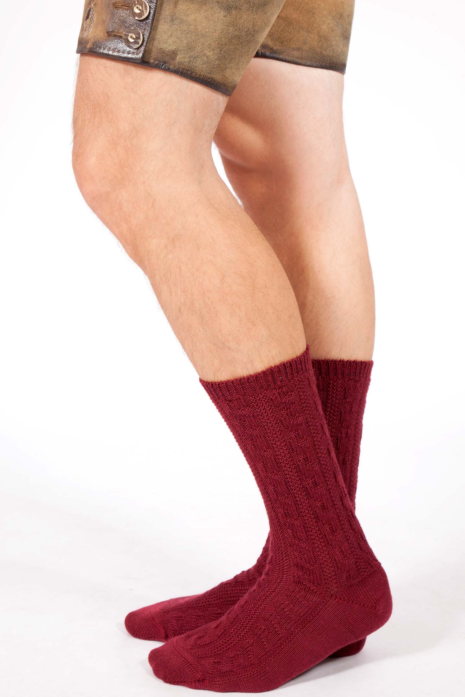 Herren Trachtensocken mit Zopfmuster in weinrot