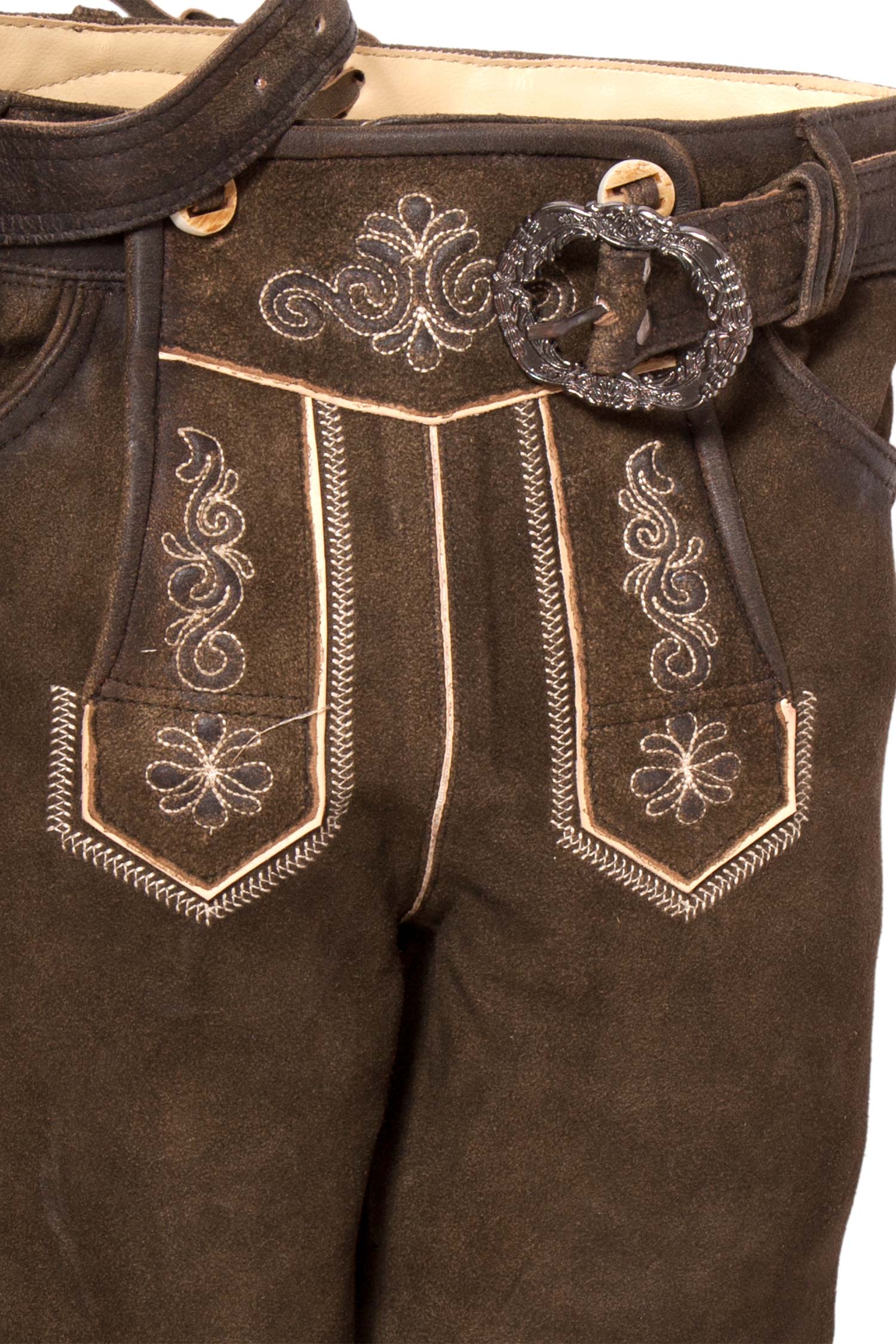 Kinder Lederhose Ludwig Kniebund braun mit Gürtel Latz