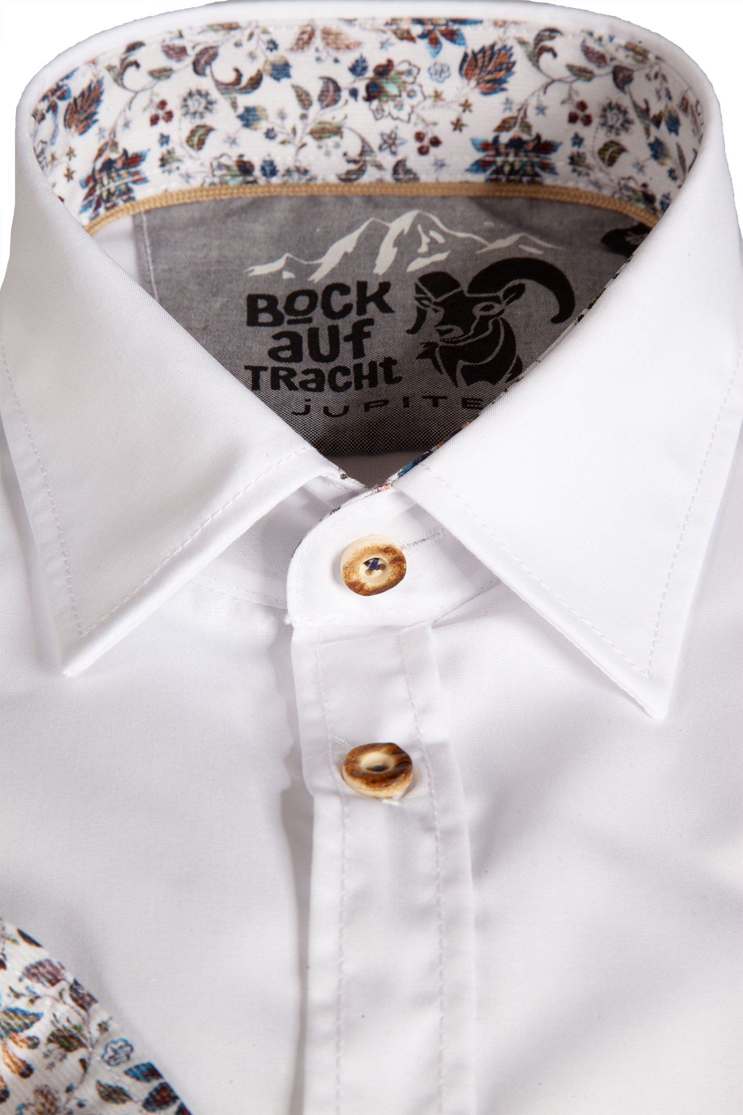 Trachtenhemd in weiß mit edlen Akzenten -Detail Kragen