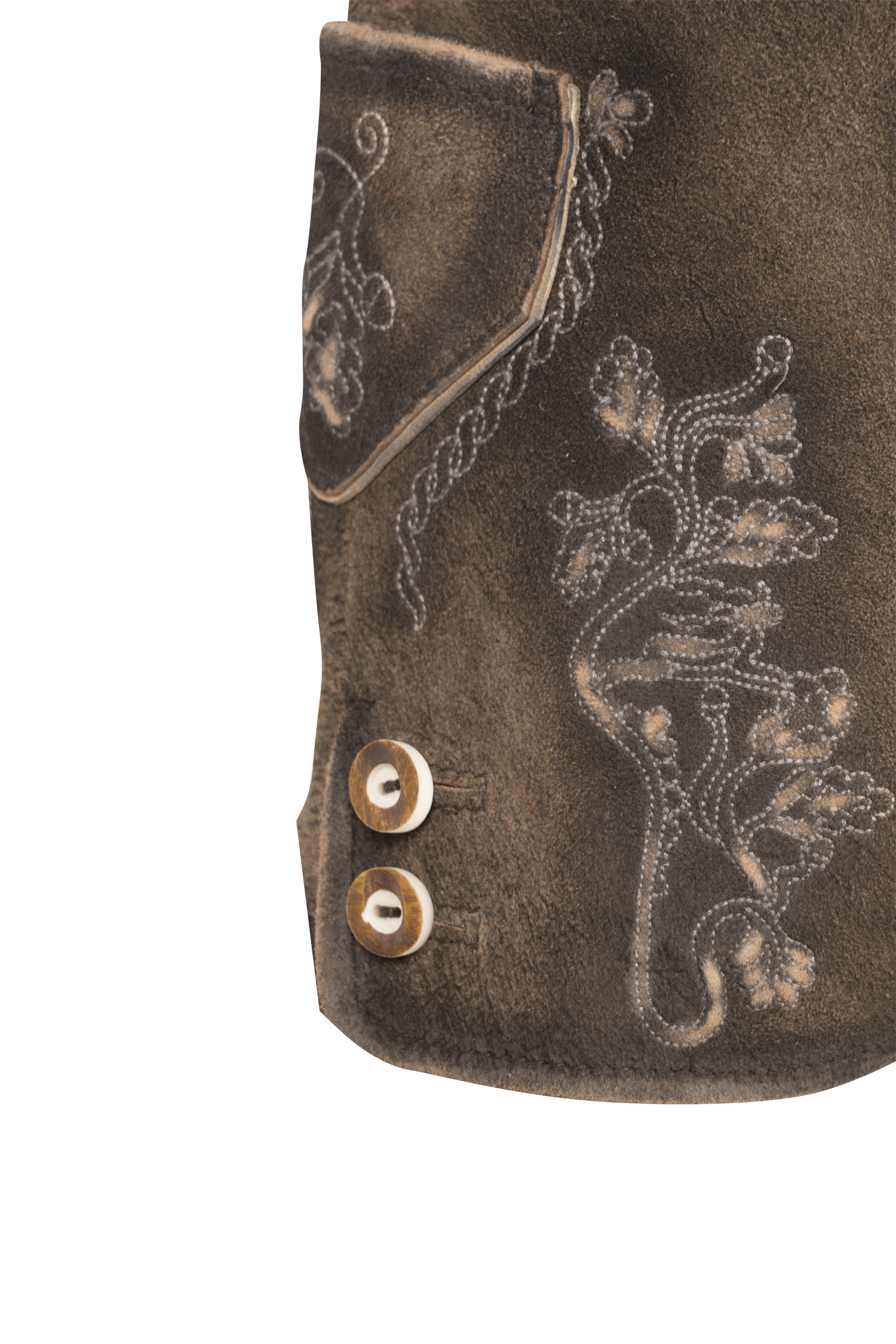 Lederhose Bogensee in Braun Detail Stickerei