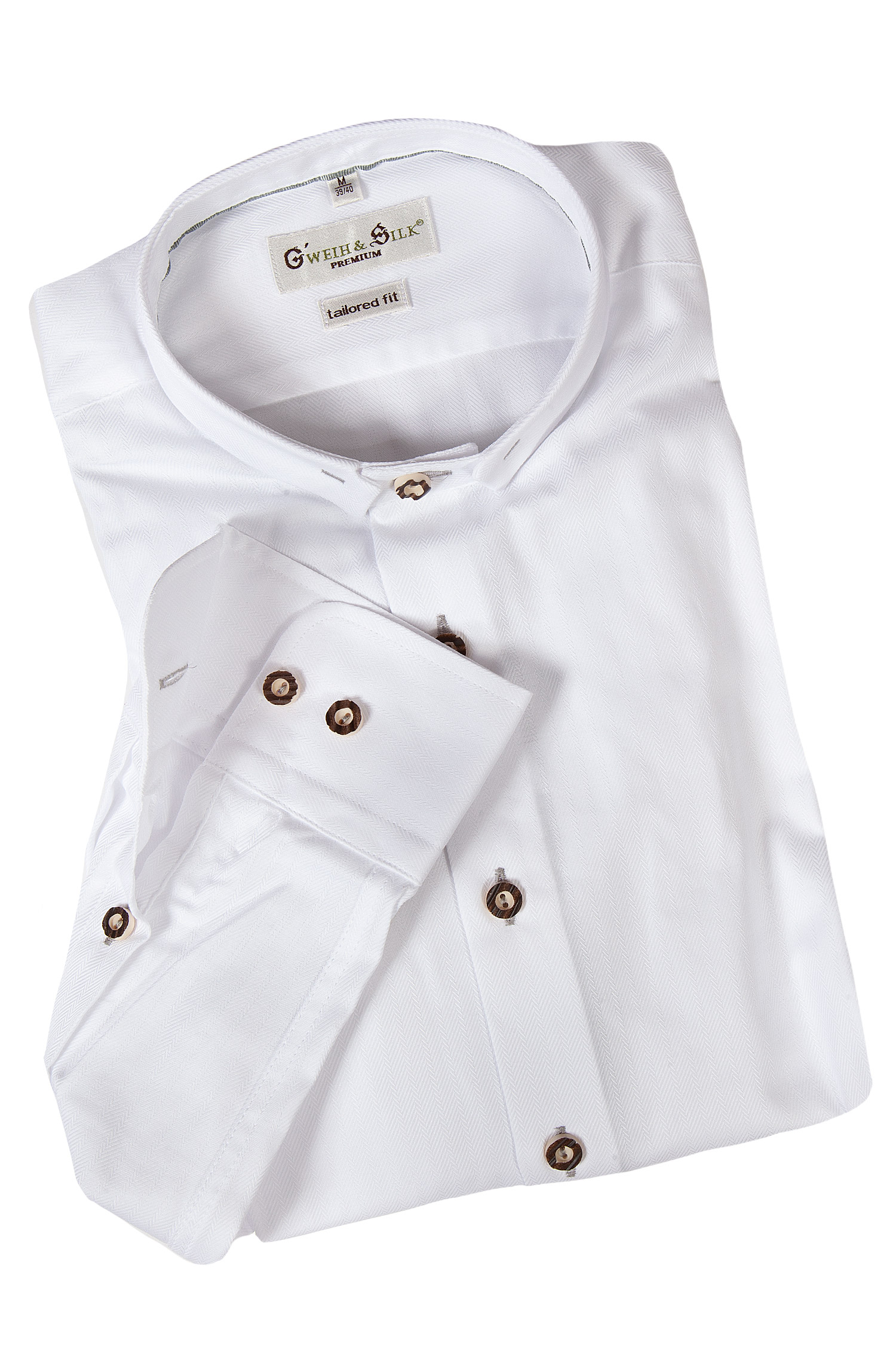 Trachtenhemd Traunsee in weiß mit Stehkragen