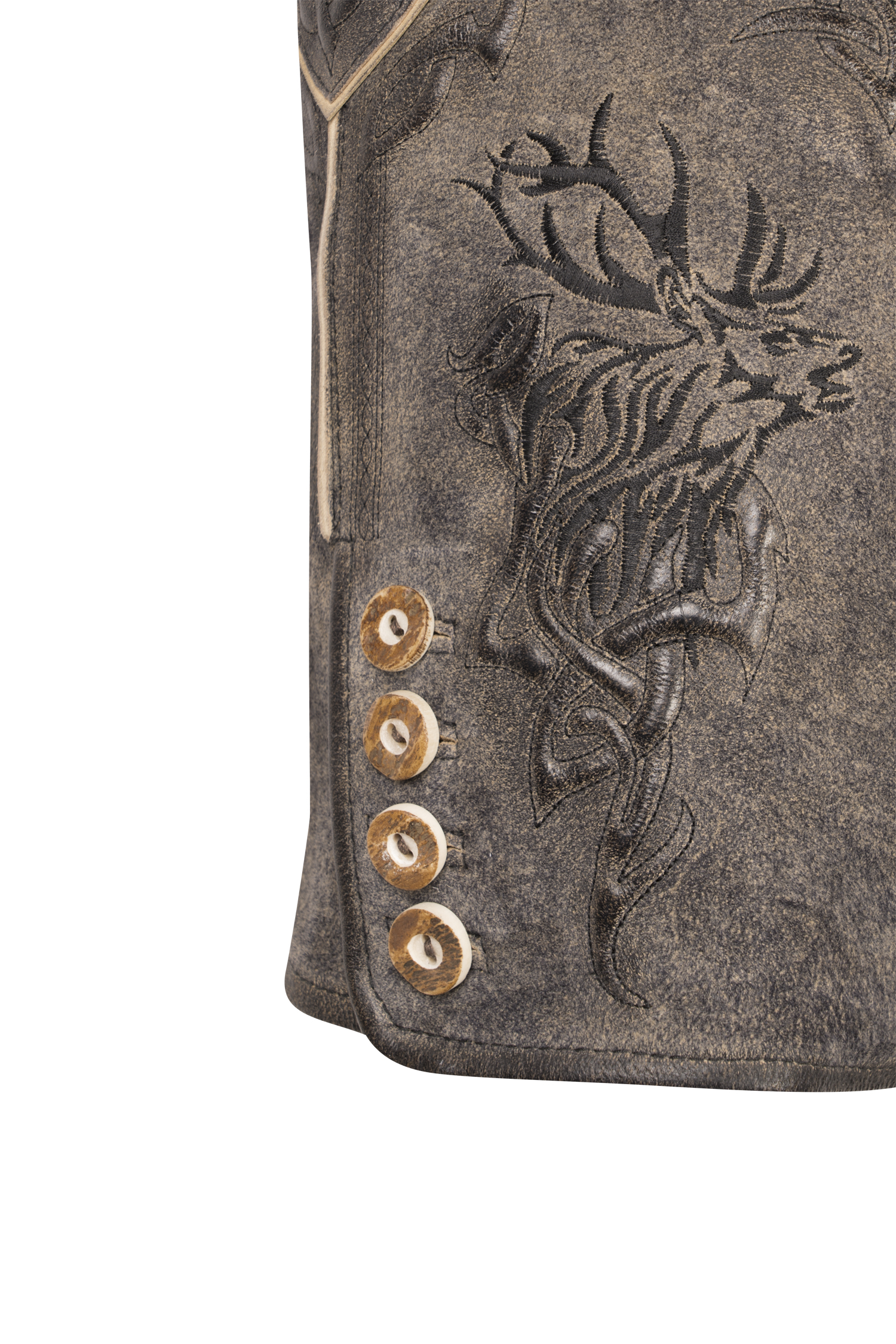 Lederhose von Spieth und Wensky in Schwarz Detail Stickerei