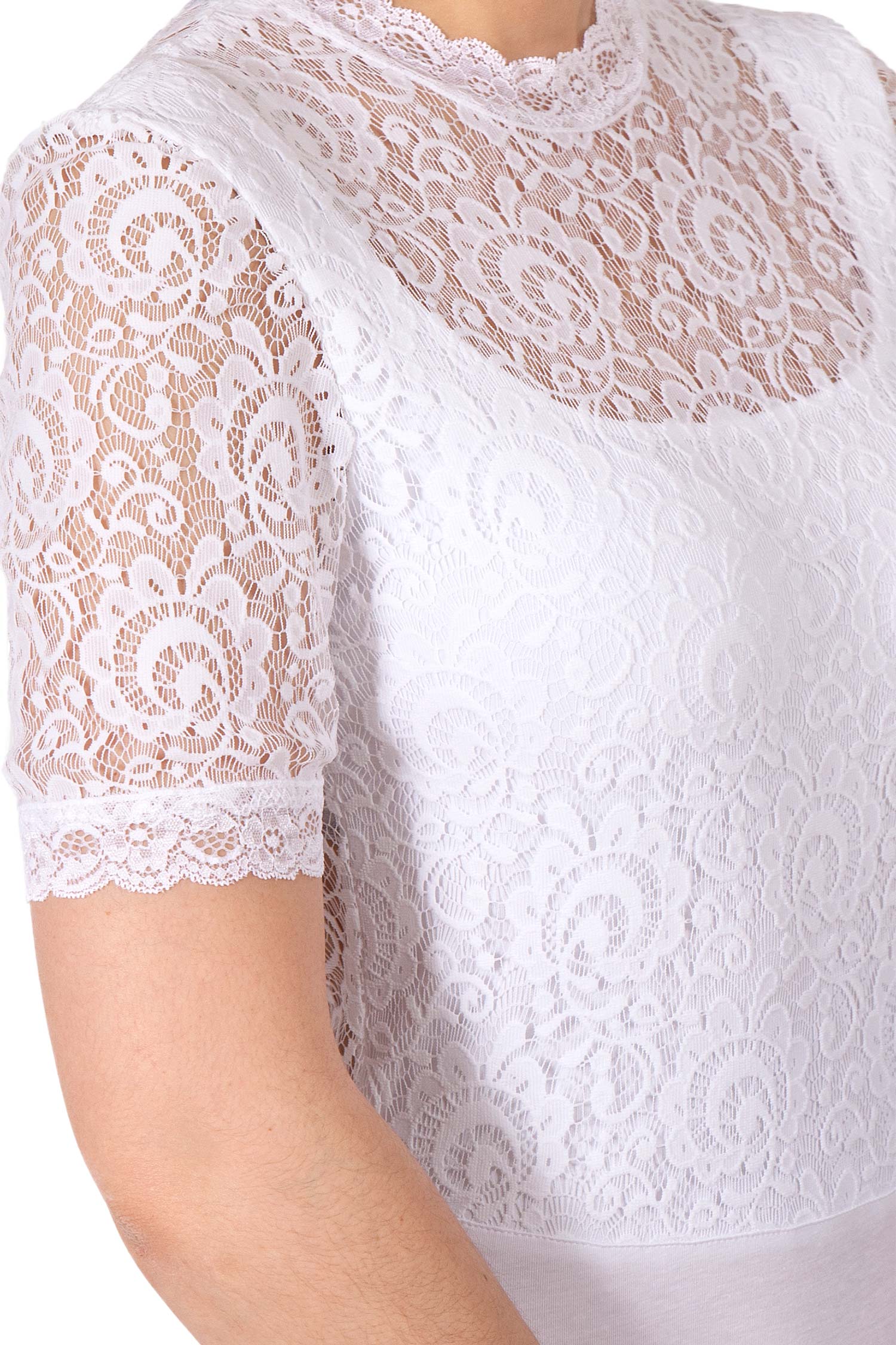 Blusenbody in weiß aus Spitze mit Stehkragen Detail