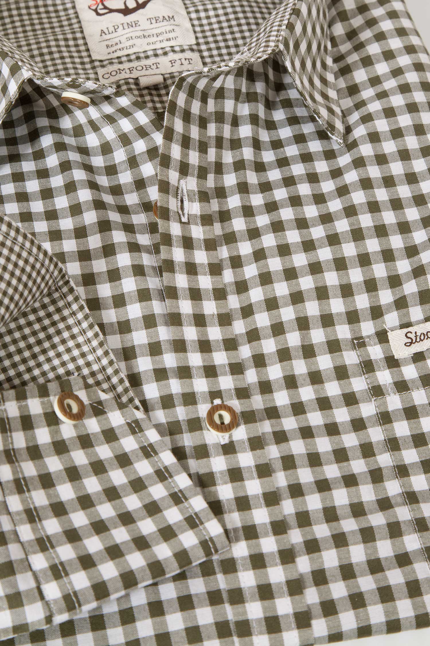 Trachtenhemd Campos in schilfgrün kariert Detail