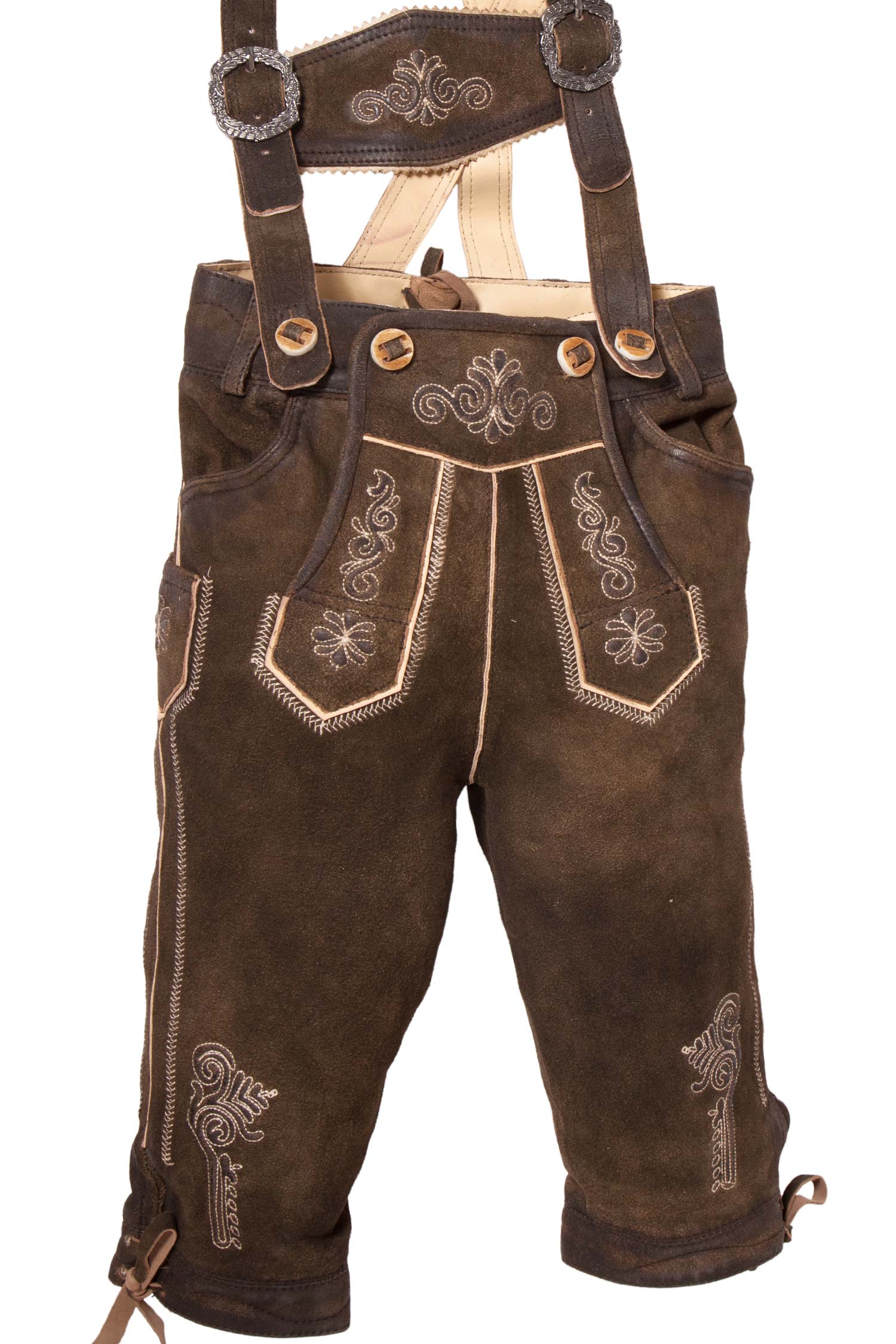 Kinder Lederhose Ludwig Kniebund braun mit Träger
