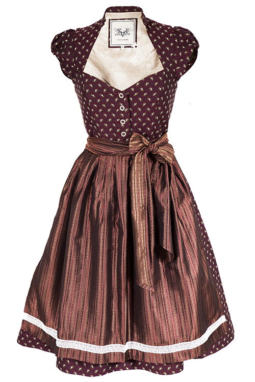 Dirndl Blum von CocoVero Trachten mit Ärmel in bordeaux