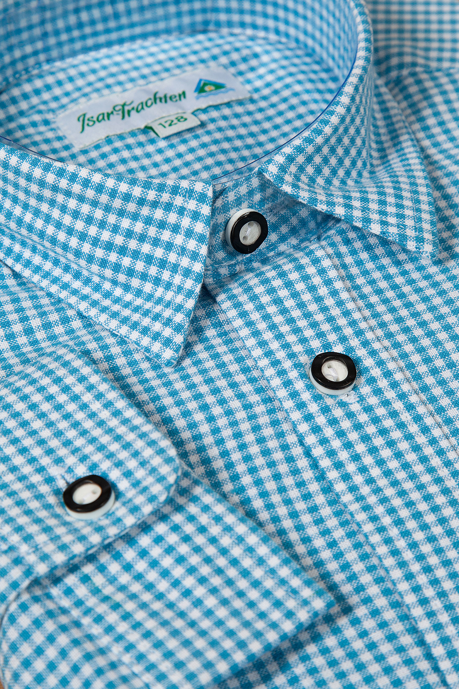 Kinder Trachtenhemd hellblau kariert von Isar-Trachten - Detail