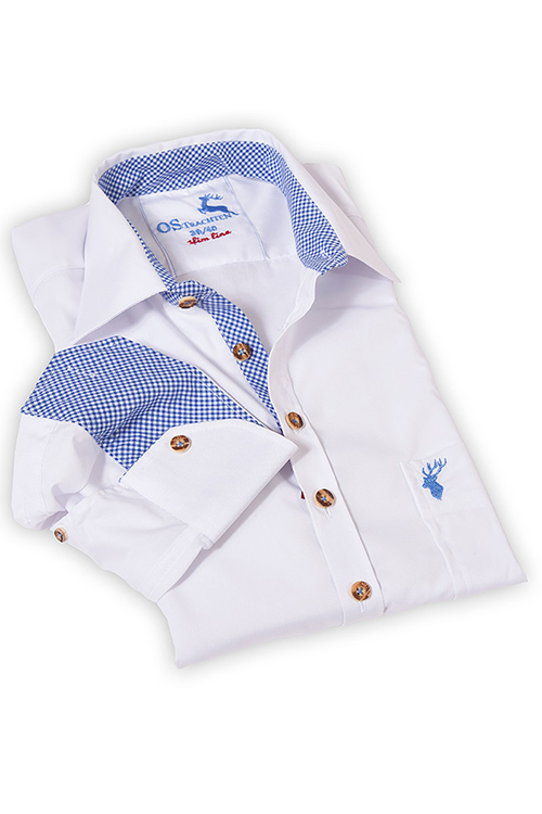 Herren Trachten Hemd langarm in weiß blau von OS Trachten