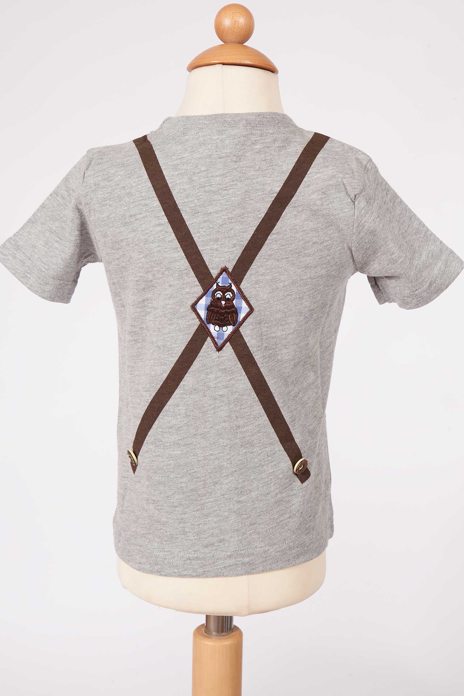 Trachtenshirt Lausbua grau für Jungs mit Hosenträger hinten