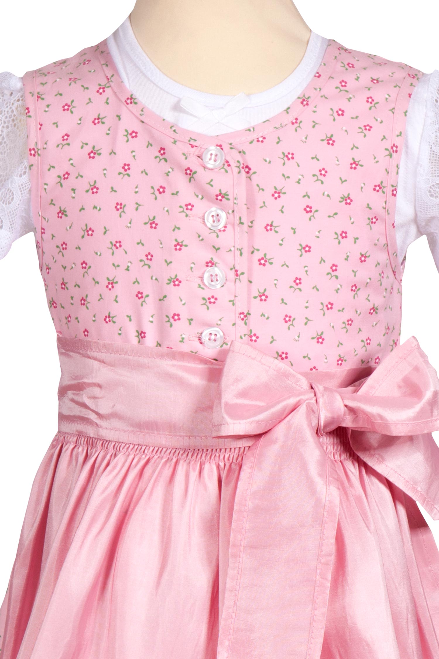 Baby Dirndl Angela in rosa mit Knöpfen Mieder