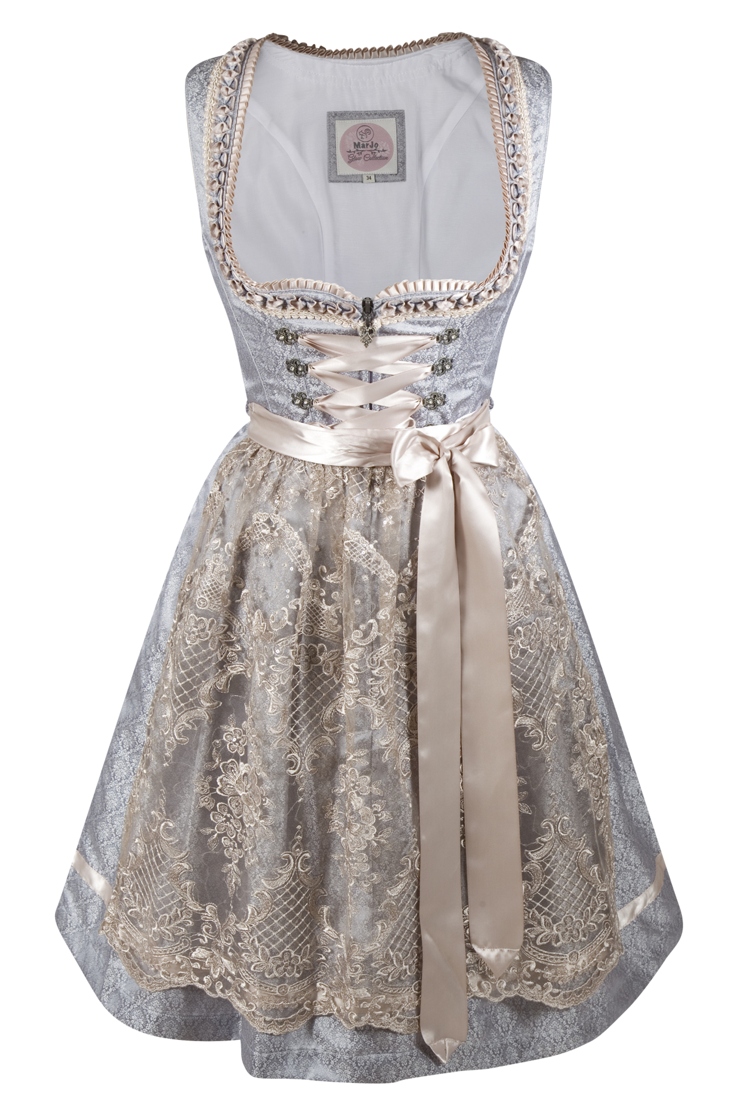 Dirndl Benita in eisblau / taupe mit Glitzerschürze