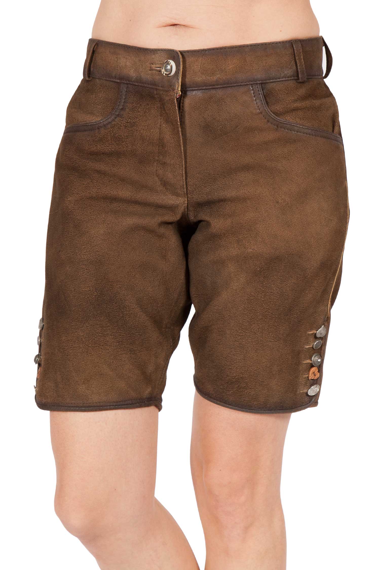 Kurze Damen Lederhose Eldina in mittelbraun 