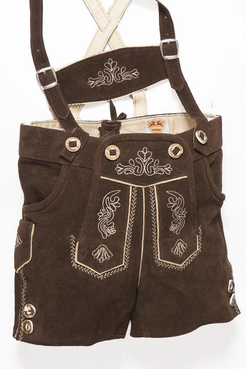 Kinder Lederhose kurz mit Träger in braun 1