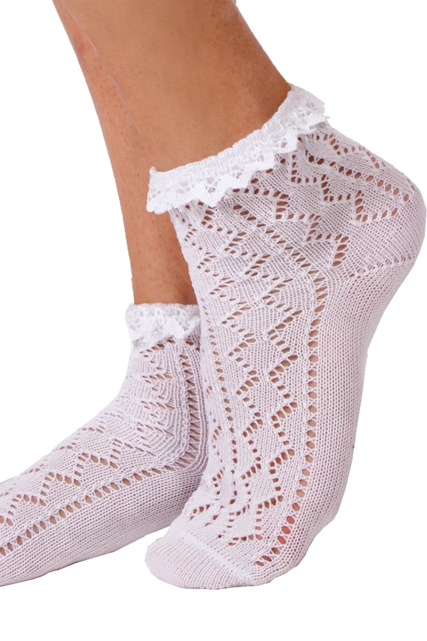 Damen Trachten Socken in weiß mit Rüsche Detail