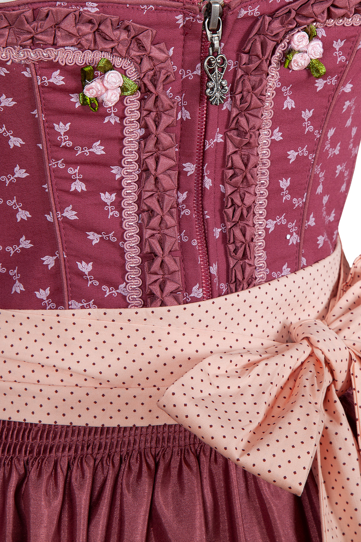 Dirndl in rot mit Blumenmuster - Detail Mieder