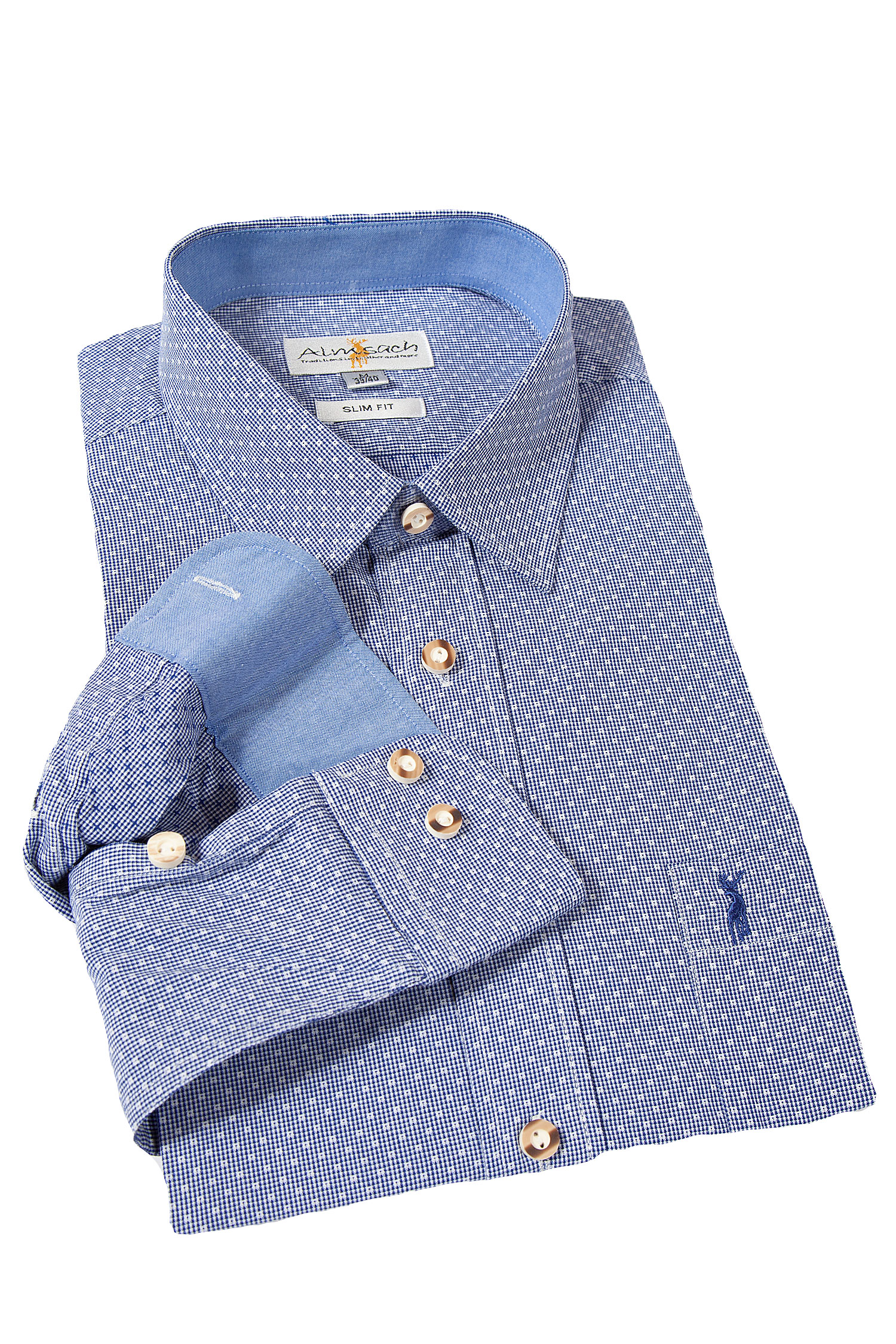 Trachtenhemd in dunkelblau kariert Slim Fit
