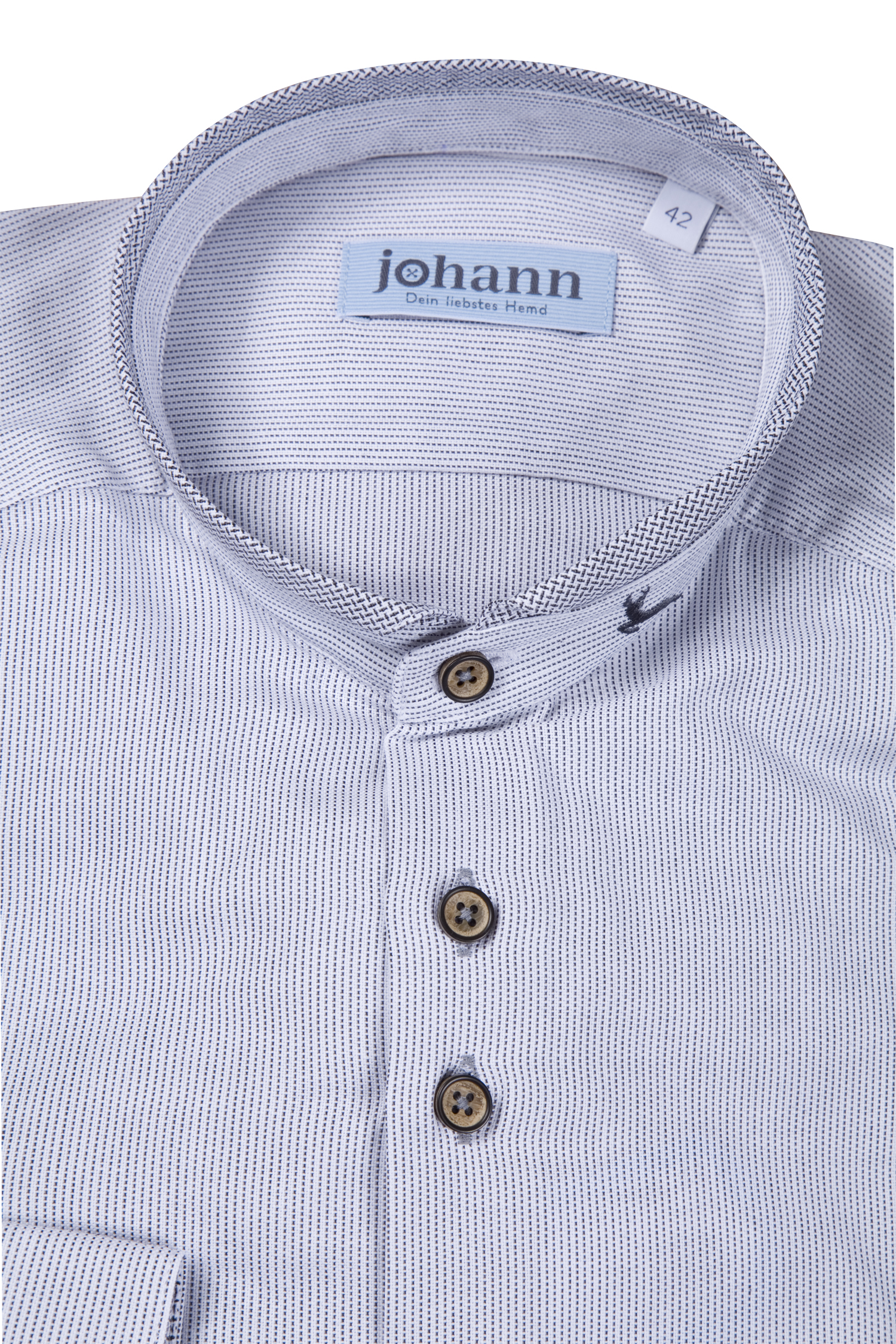 Trachtenhemd weiß / grau - Detail Kragen