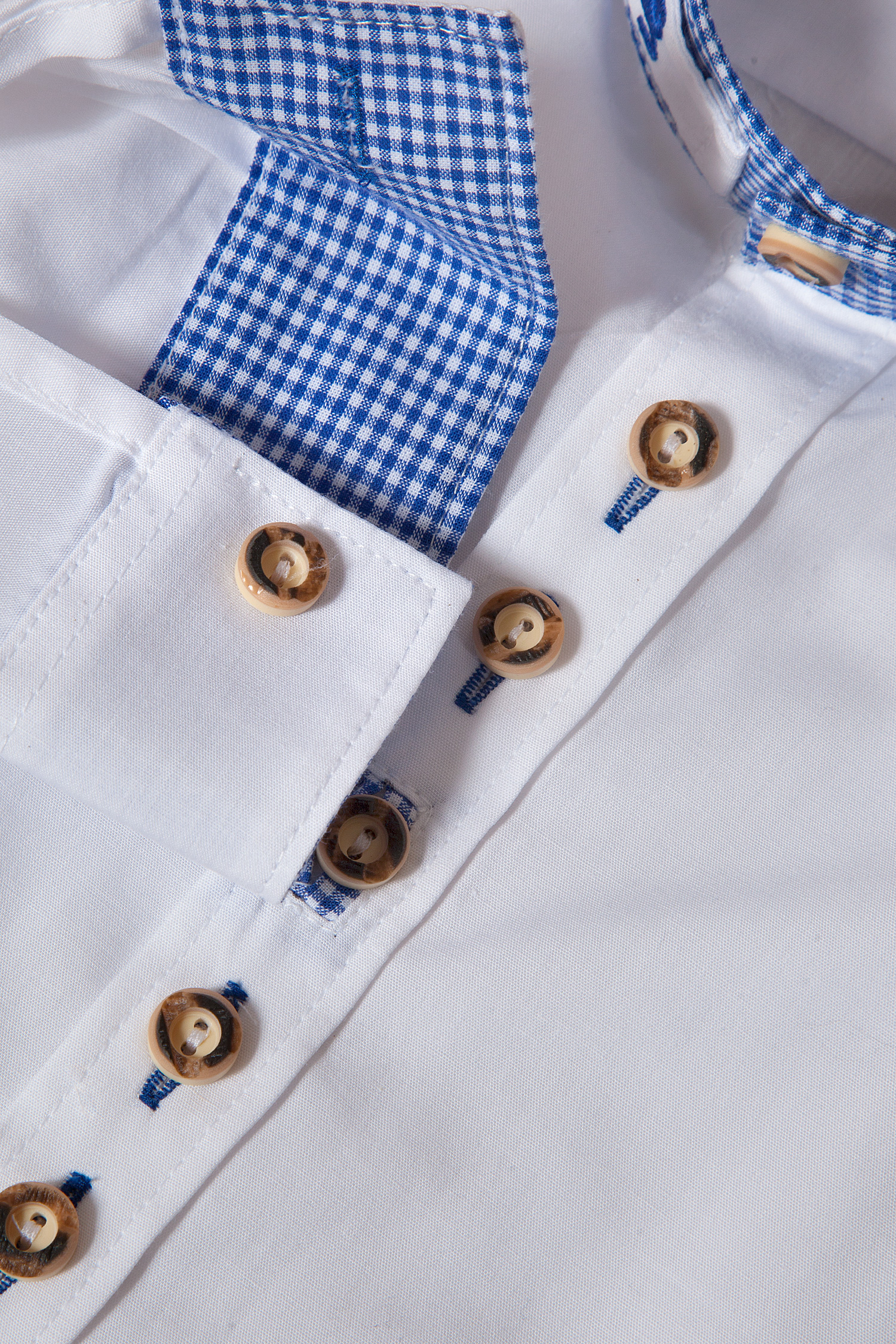 Kinder Trachtenhemd weiß mit blau/ Detail