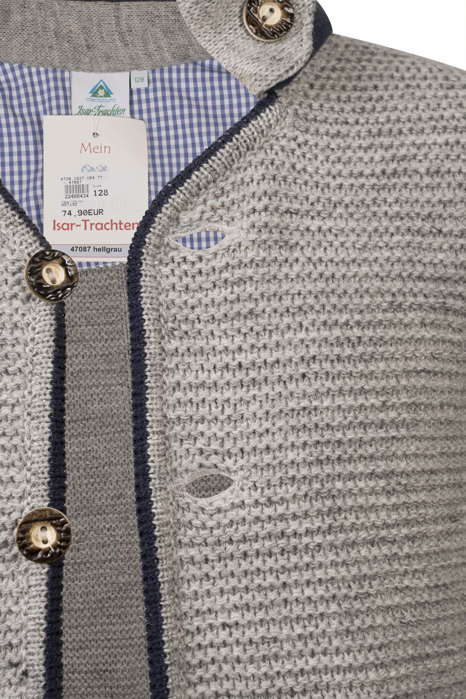 Kinder Trachten Strickjacke in Grau Detail Knopfleister