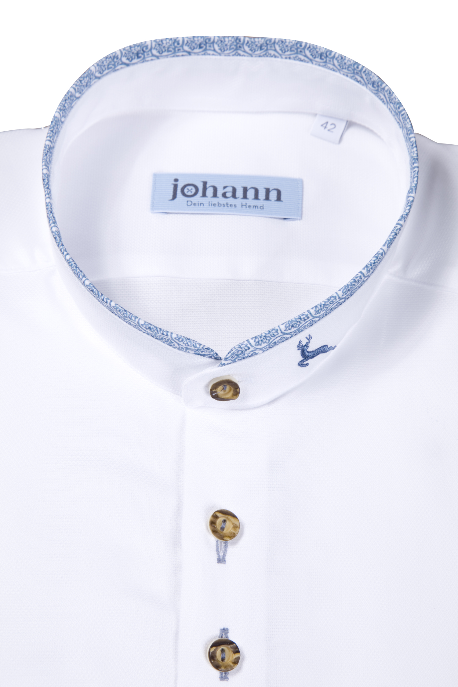 Oxford Trachtenhemd weiß / blau - Detail Kragen