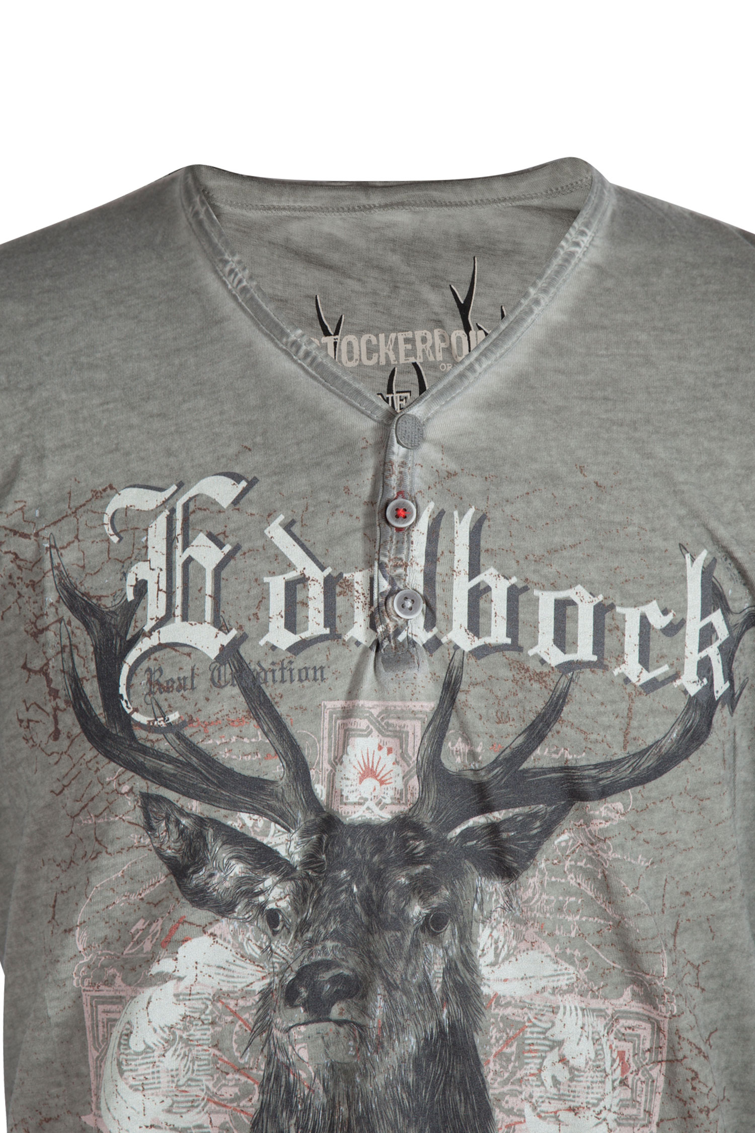 Herren Trachten T-Shirt Berghero in steingrau - Detail