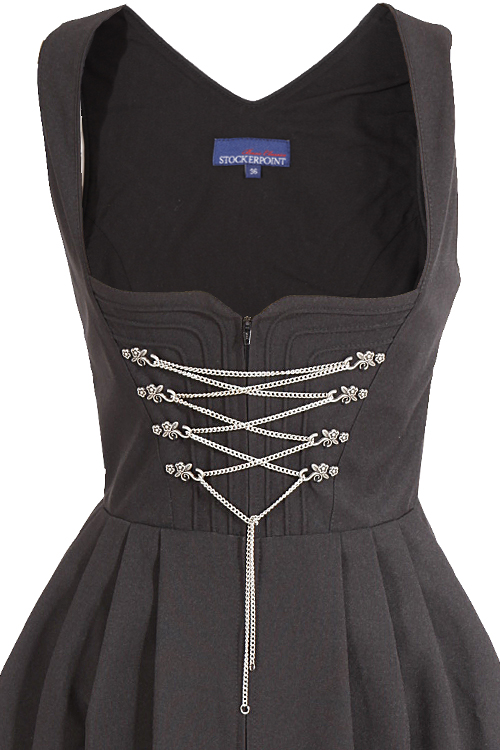 Langes Dirndl Amber schwarz mit Kettenschnürung - Detail Mieder
