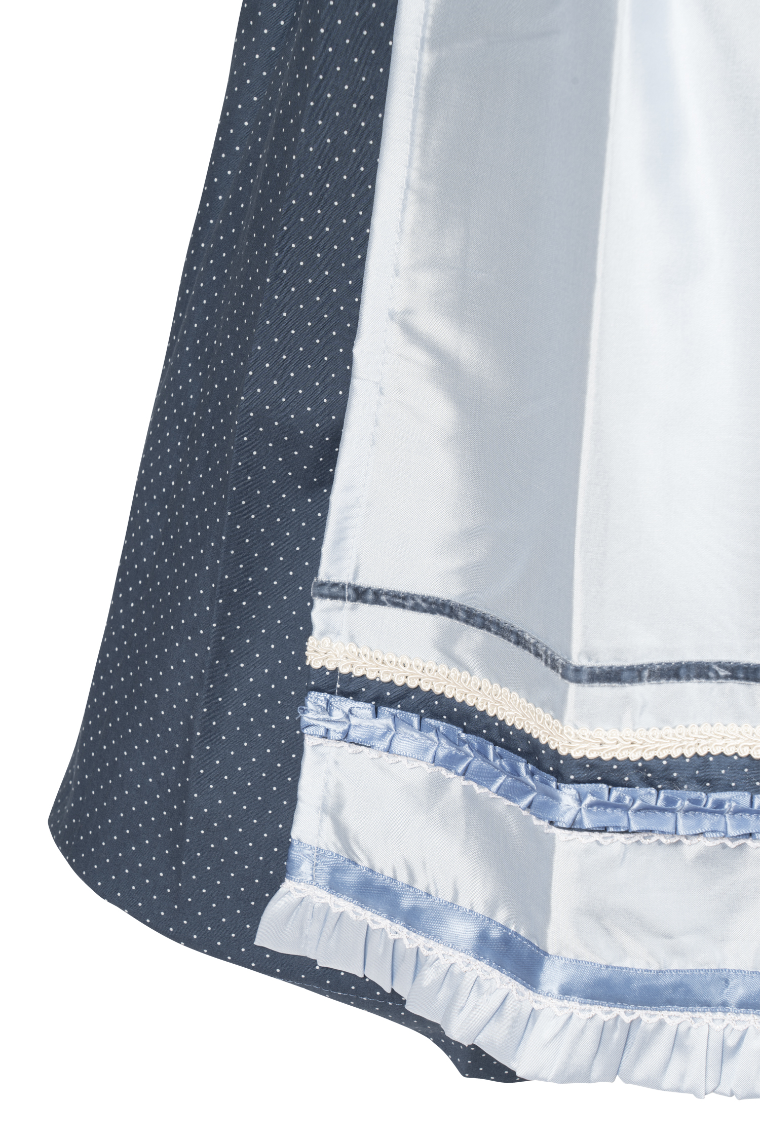 Blaues Dirndl mit auffälliger Schürze - Detail Rock