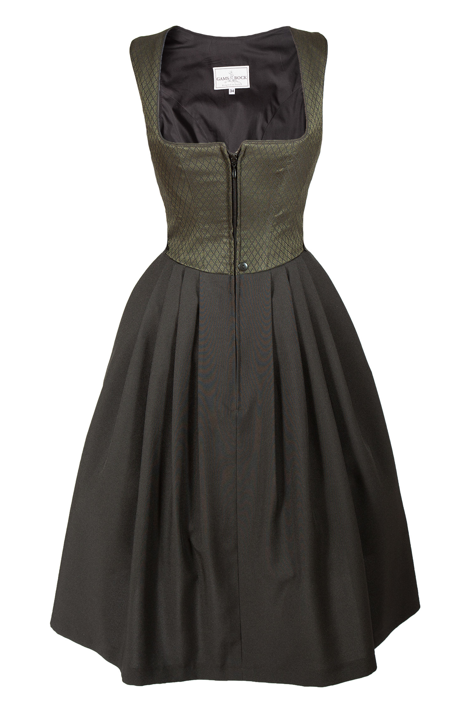 Bequemes Dirndl in schwarz / oliv mit Schimmer-Mieder