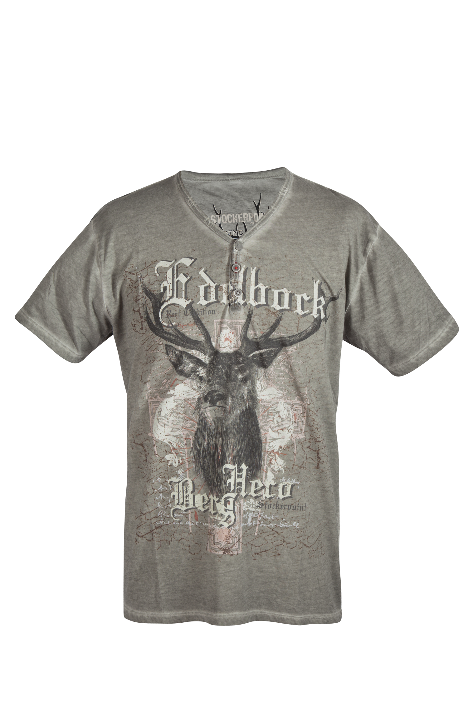 Herren Trachten T-Shirt Berghero in steingrau