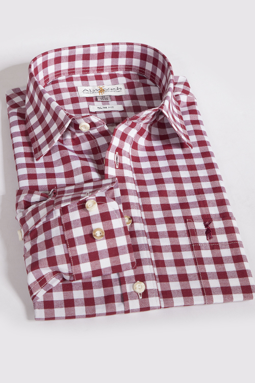 Trachtenhemd karo bordeaux kariert slim 1