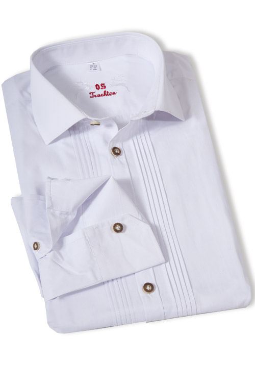 Trachten Hemd für Herren in weiß mit Biesen klassisch