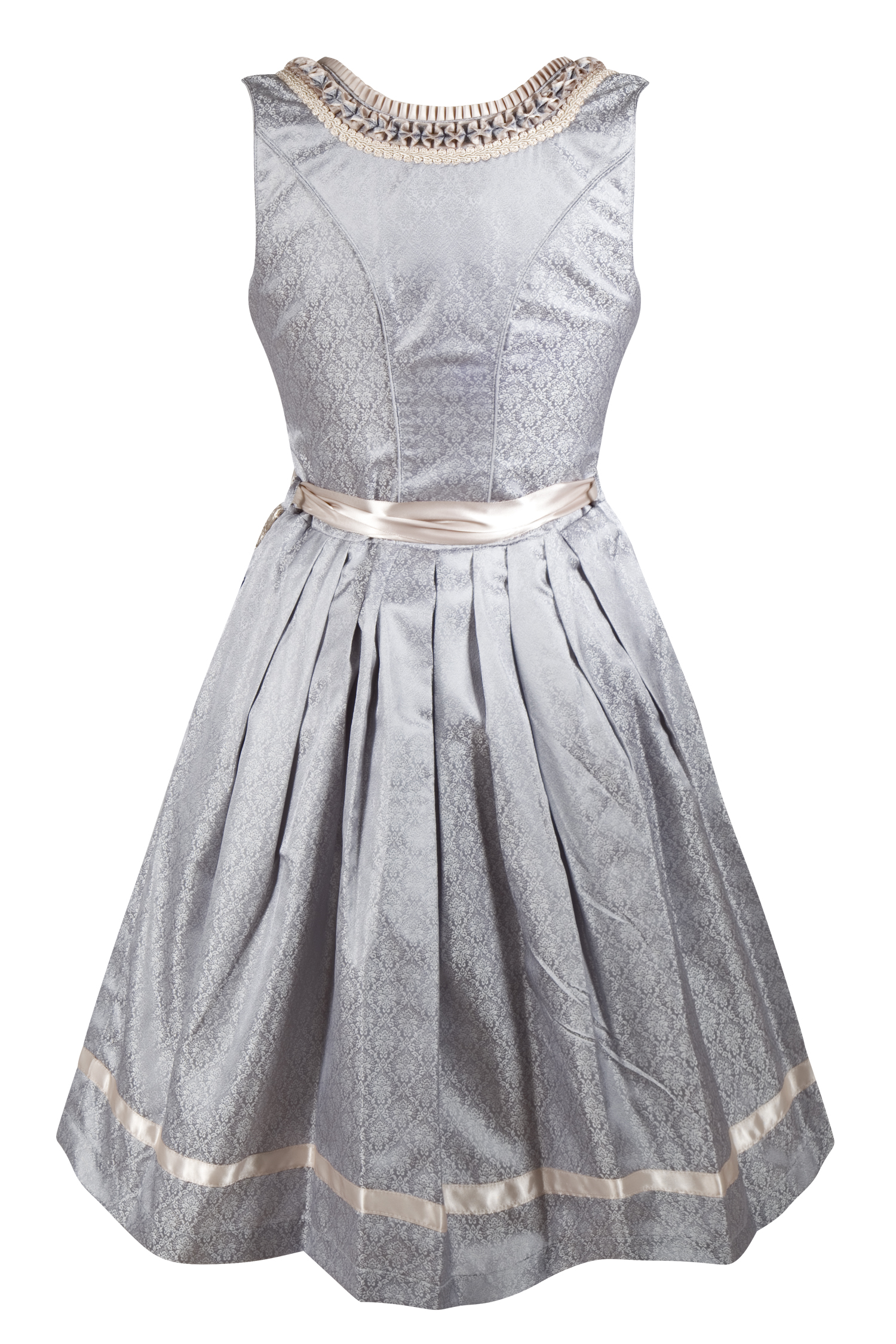 Dirndl Benita in eisblau / taupe mit Glitzerschürze - Rückansicht