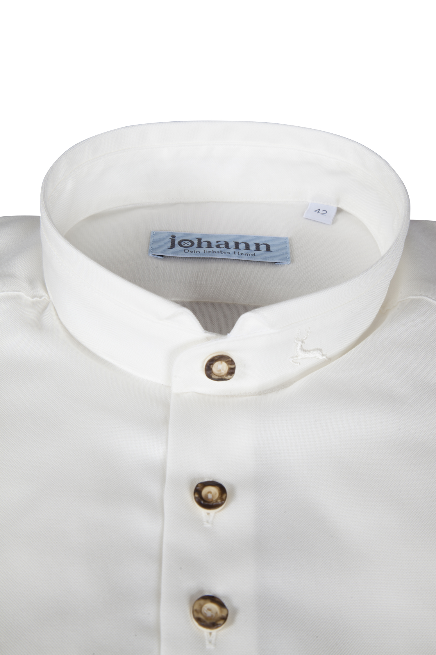 Baumwoll Trachtenhemd in champagner mit Stehkragen - Detail Kragen