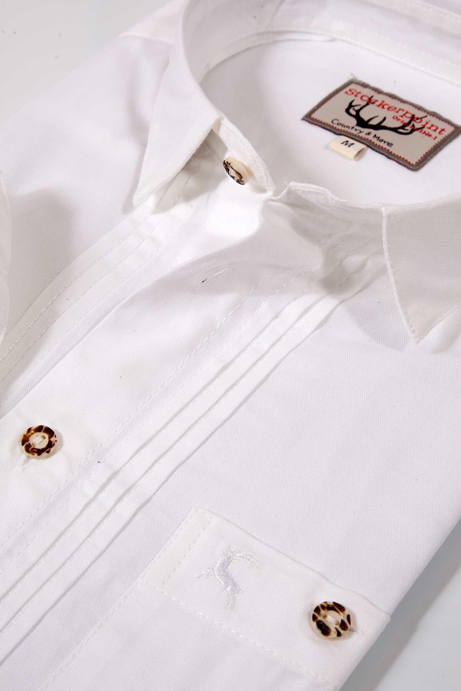 Trachtenhemd Mika weiß mit Biesen und Tasche Kragen