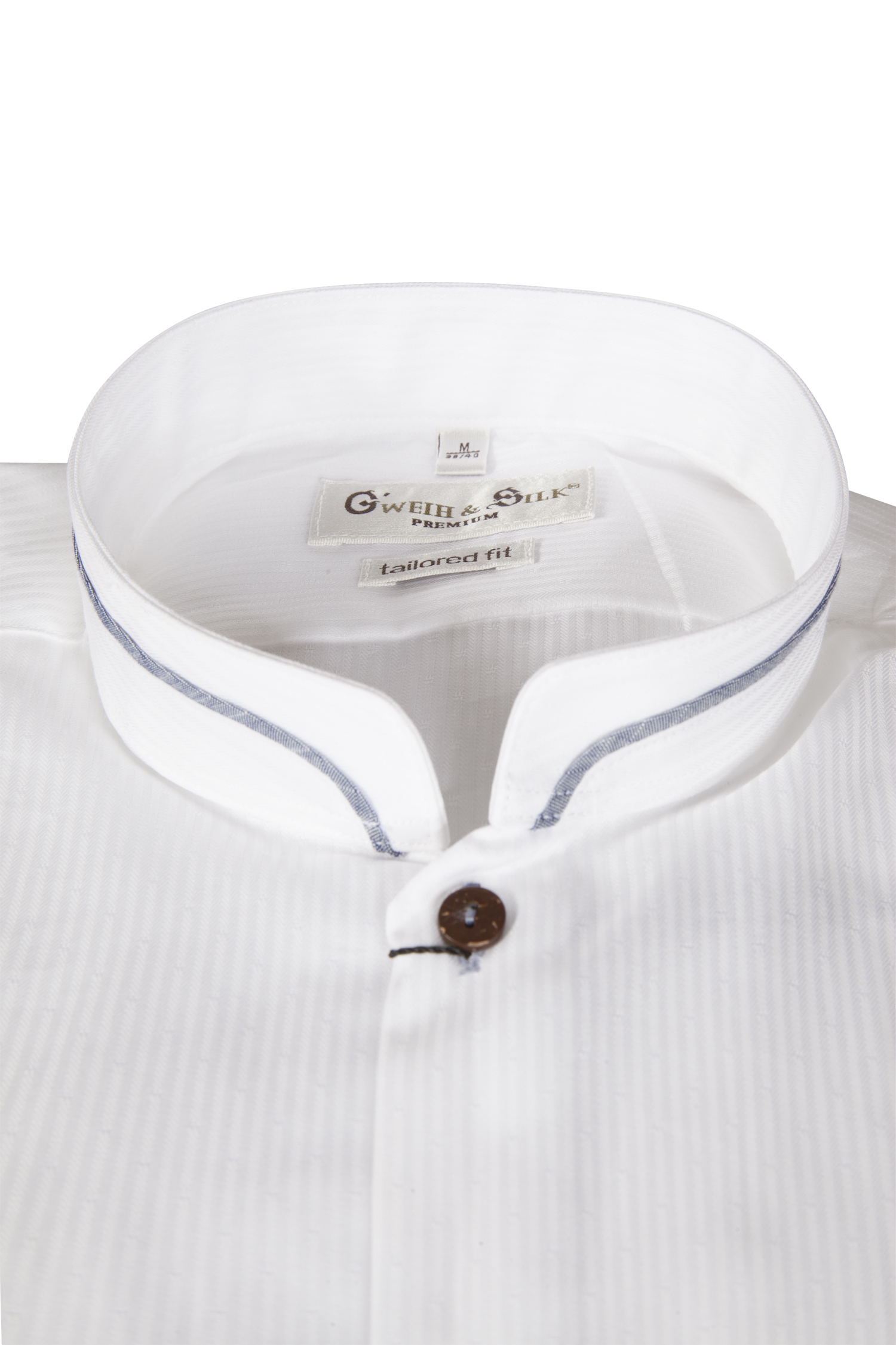 Jacquard Trachtenhemd in weiß / dunkelblau - Detail Kragen