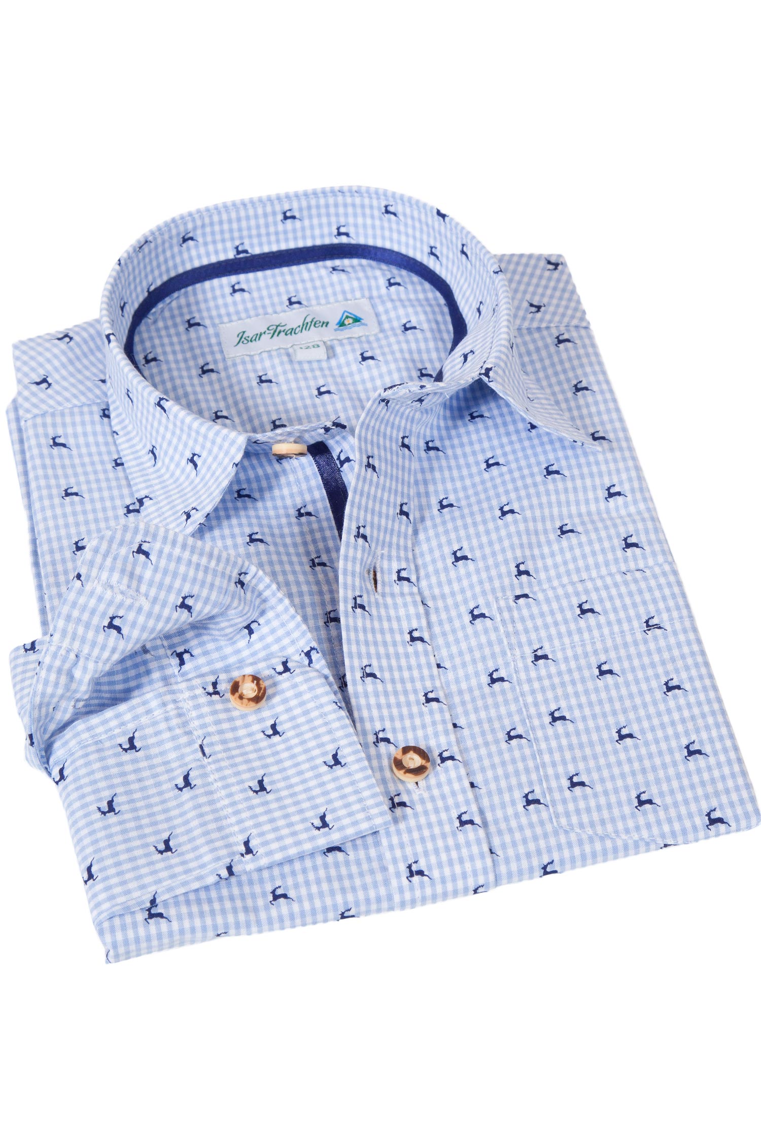 Kinder Trachtenhemd hellblau mit Hirschen