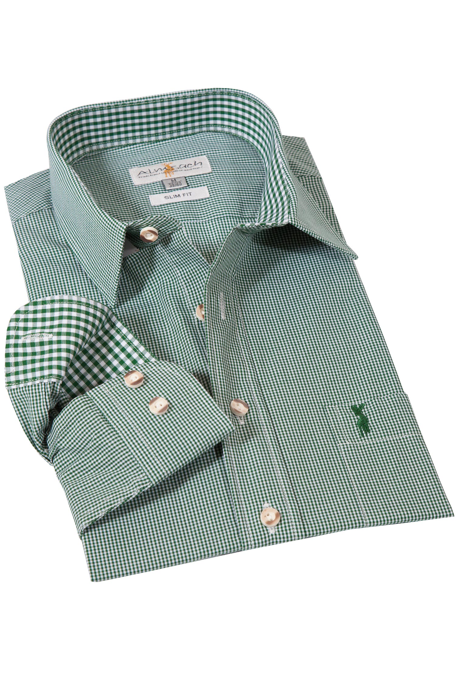Slim Fit Trachtenhemd in kleinen Karos tanne